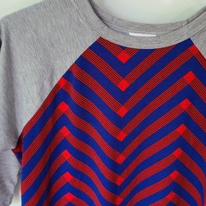 LuLaRoe 62 Sloan Red & Blue Stripes Gray Sleeves